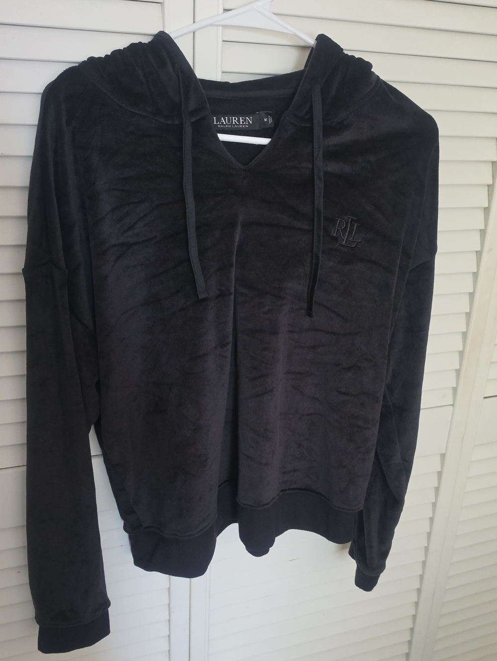 Lauren Ralph Lauren Black Velvet V-Neck Hoodie